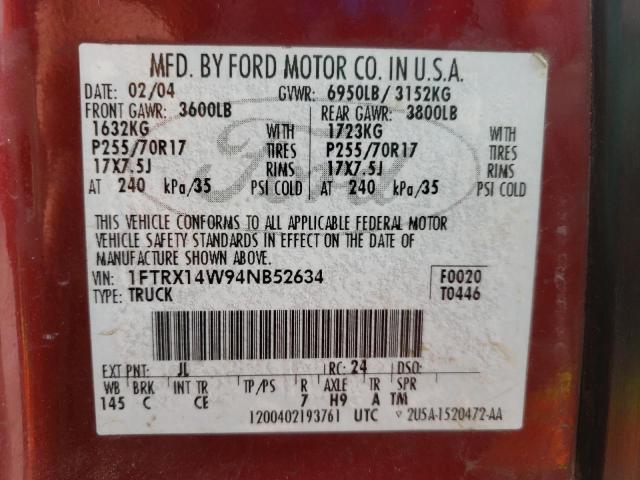 Photo 10 from auction – 2004 FORD F150 with VIN 1FTRX14W94NB52634