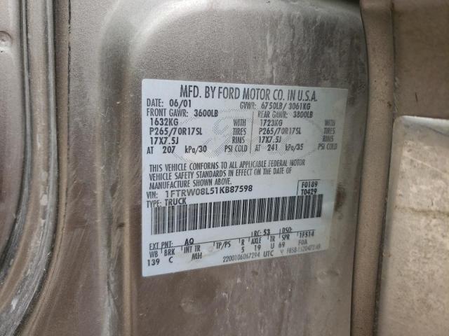 Photo 10 from auction – 2001 FORD F150 SUPER with VIN 1FTRW08L51KB87598