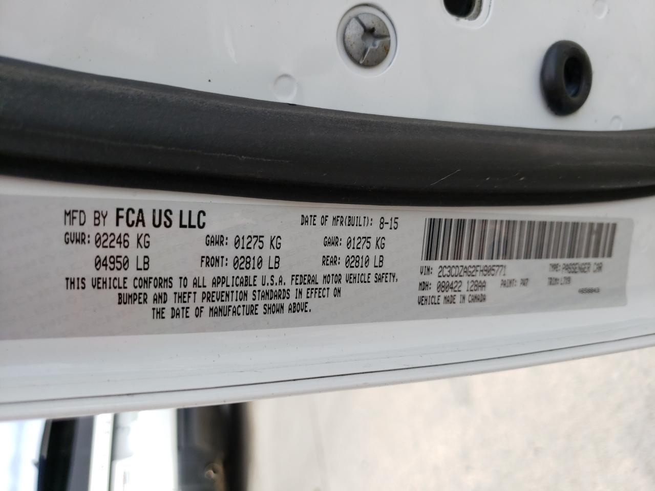 Photo 10 from auction – 2015 DODGE CHALLENGER with VIN 2C3CDZAG2FH905771