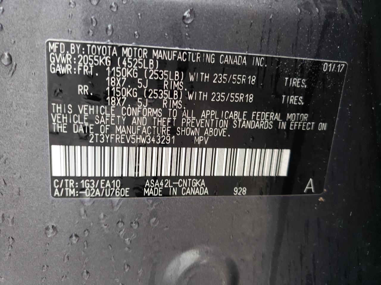 Photo 10 from auction – 2017 TOYOTA RAV4 LIMIT with VIN 2T3YFREV5HW343291