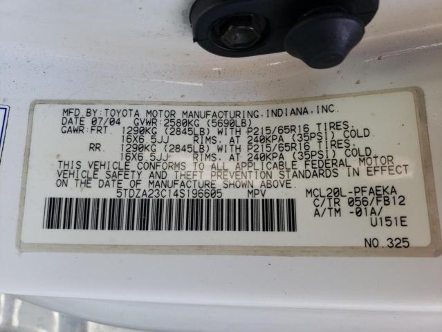 Photo 10 from auction – 2004 TOYOTA SIENNA CE with VIN 5TDZA23C14S196605