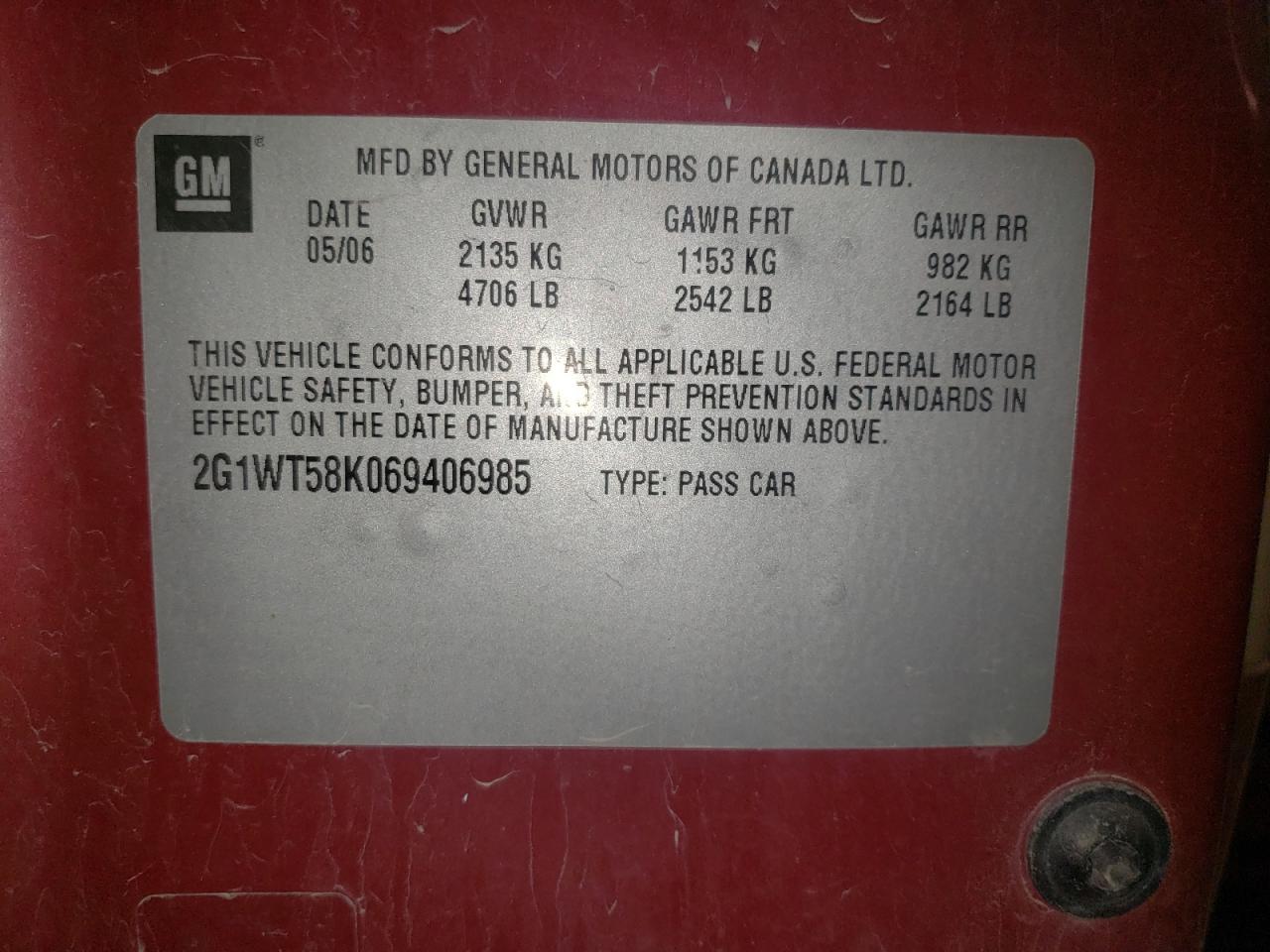 Photo 10 from auction – 2006 CHEVROLET IMPALA LT with VIN 2G1WT58K069406985