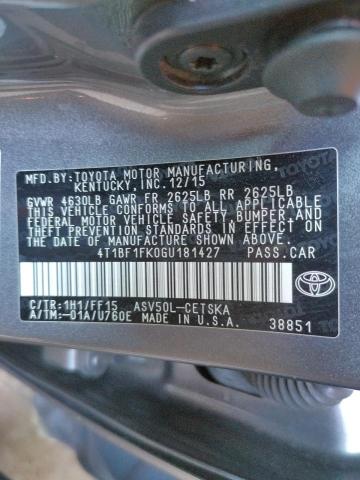 Photo 10 from auction – 2016 TOYOTA CAMRY LE with VIN 4T1BF1FK0GU181427