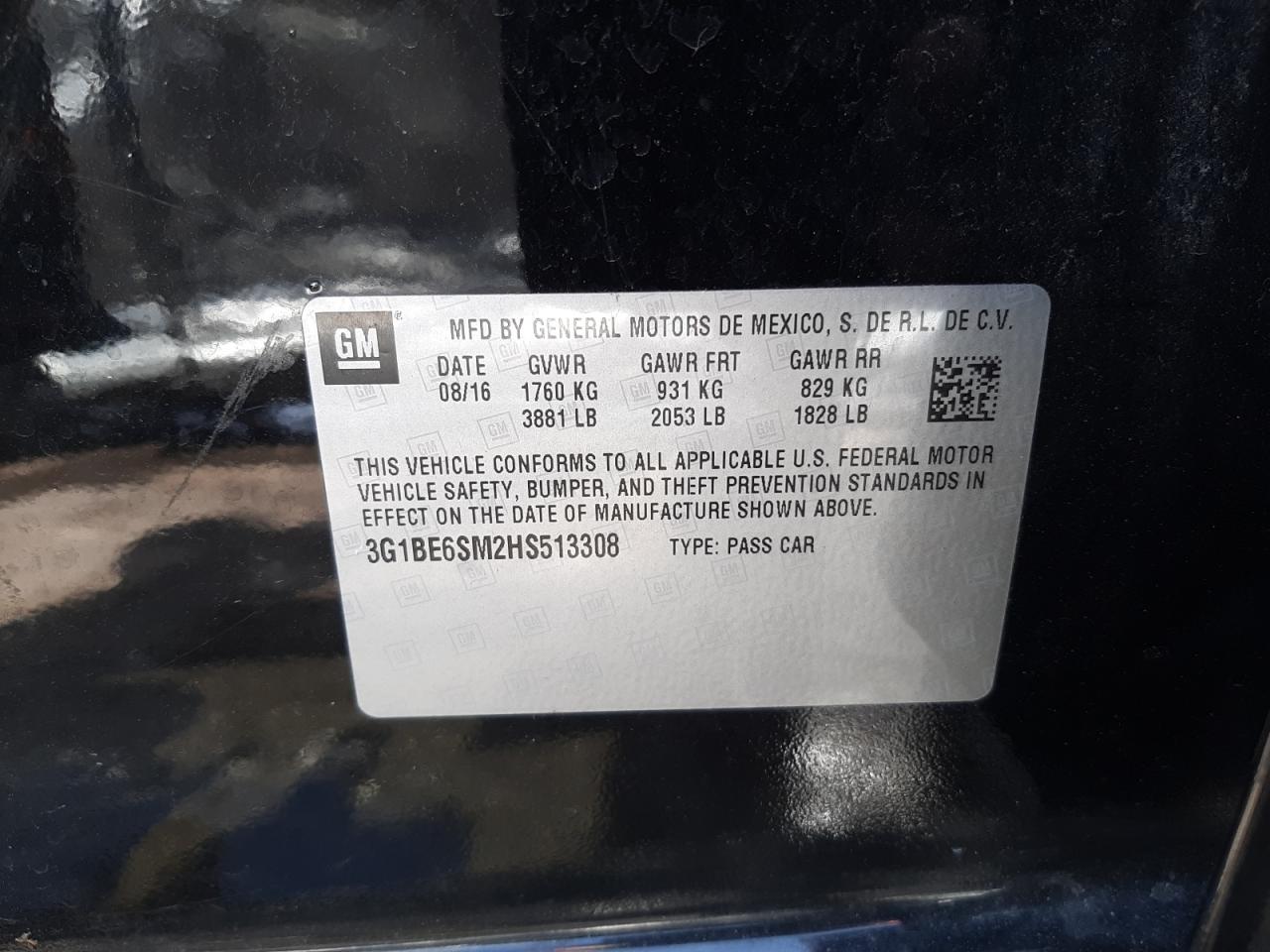 Photo 10 from auction – 2017 CHEVROLET CRUZE LT with VIN 3G1BE6SM2HS513308