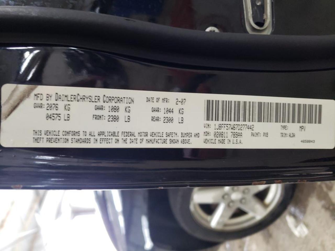 Photo 10 from auction – 2007 JEEP COMPASS LI with VIN 1J8FF57W67D277442