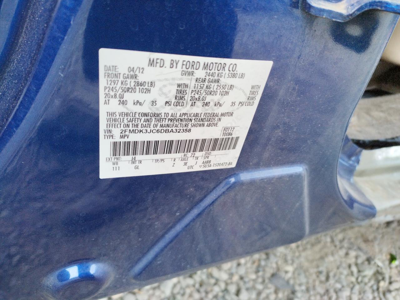 Photo 10 from auction – 2013 FORD EDGE SEL with VIN 2FMDK3JC6DBA32358