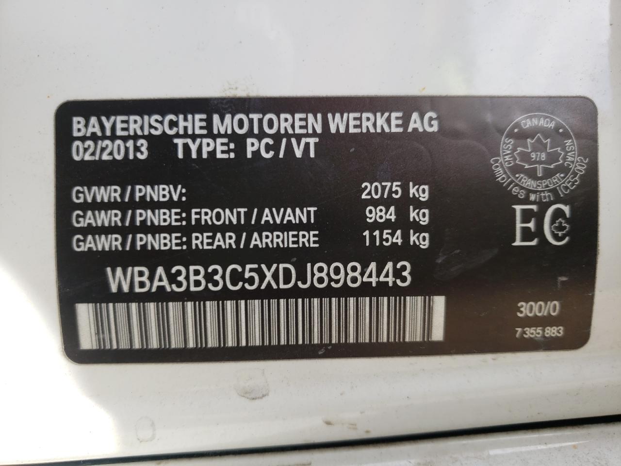 Photo 10 from auction – 2013 BMW 328 XI with VIN WBA3B3C5XDJ898443