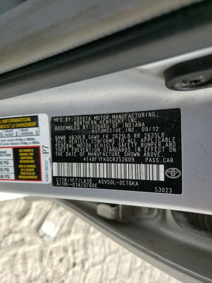 Photo 10 from auction – 2012 TOYOTA CAMRY BASE with VIN 4T4BF1FK0CR252609