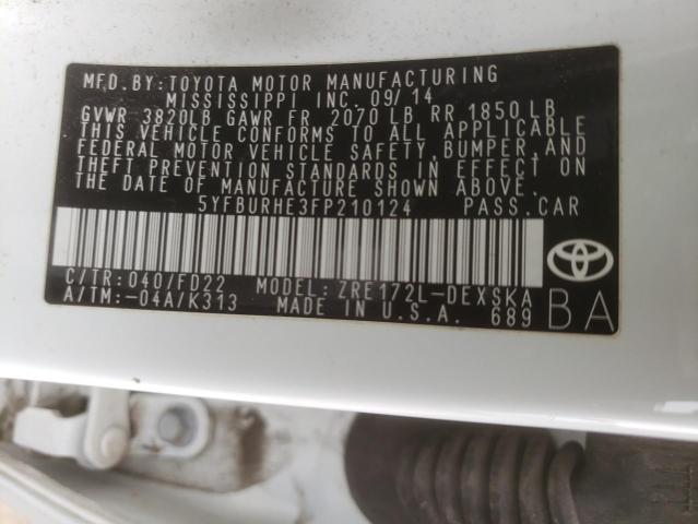 Photo 10 from auction – 2015 TOYOTA COROLLA L with VIN 5YFBURHE3FP210124