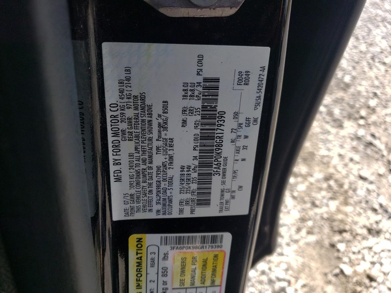 Photo 10 from auction – 2016 FORD FUSION TIT with VIN 3FA6P0K98GR179390