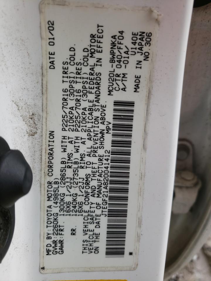 Photo 10 from auction – 2002 TOYOTA HIGHLANDER with VIN JTEGF21A820041412