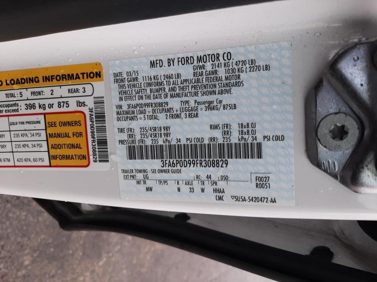 Photo 10 from auction – 2015 FORD FUSION TIT with VIN 3FA6P0D99FR308829