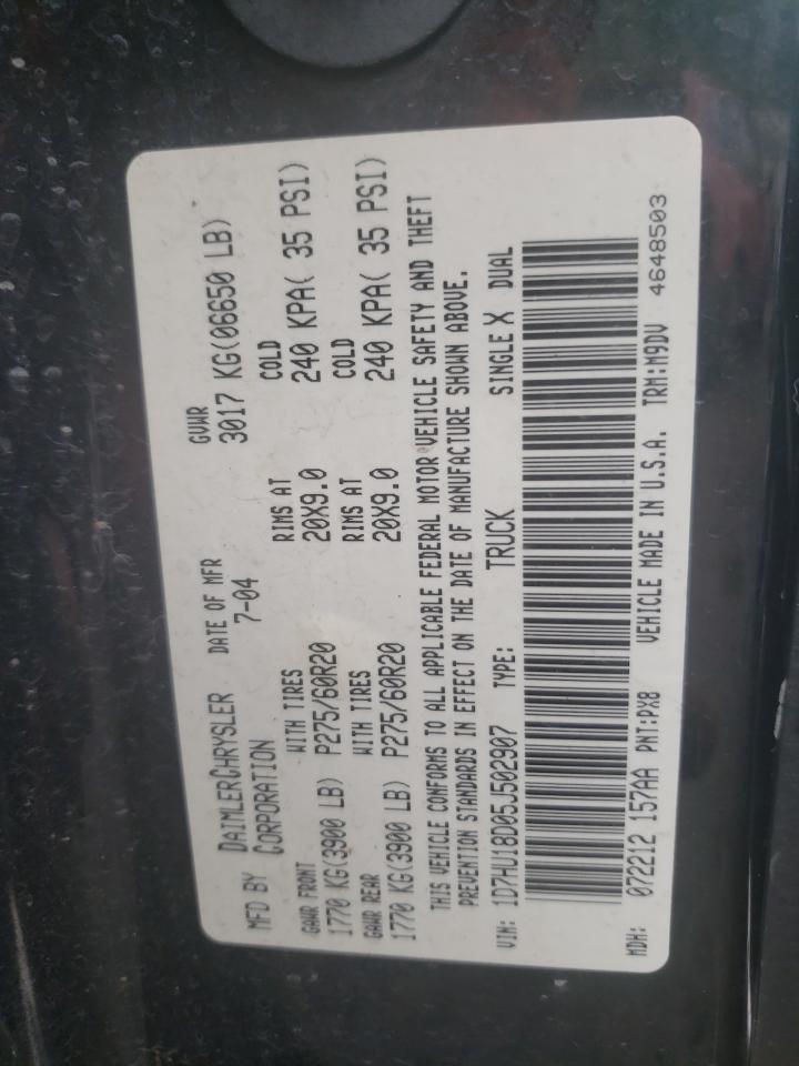 Photo 10 from auction – 2005 DODGE RAM 1500 S with VIN 1D7HU18D05J502907