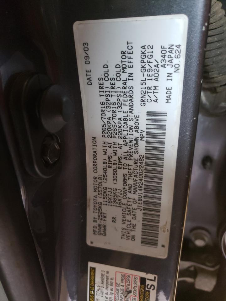 Photo 10 from auction – 2004 TOYOTA 4RUNNER SR with VIN JTEBU14R240022482