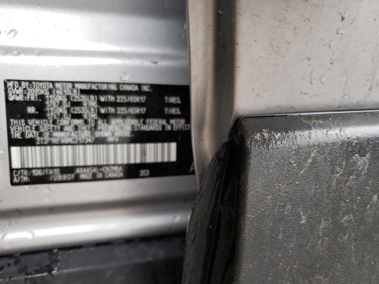 Photo 10 from auction – 2021 TOYOTA RAV4 XLE with VIN 2T3P1RFV6MC217347