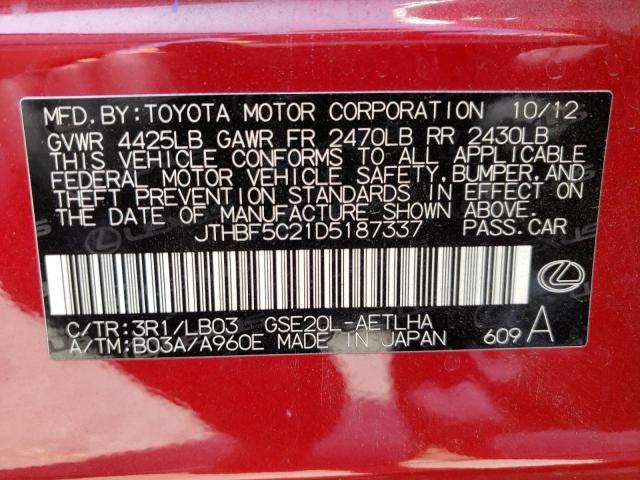 Photo 10 from auction – 2013 LEXUS IS 250 with VIN JTHBF5C21D5187337