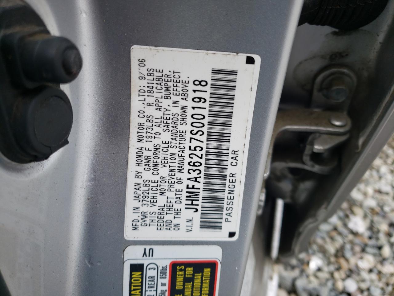 Photo 10 from auction – 2007 HONDA CIVIC HYBR with VIN JHMFA36257S001918