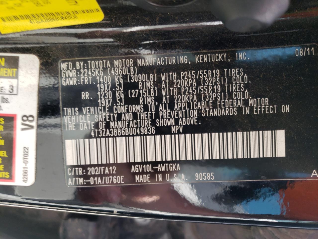 Photo 10 from auction – 2011 TOYOTA VENZA with VIN 4T3ZA3BB6BU049836