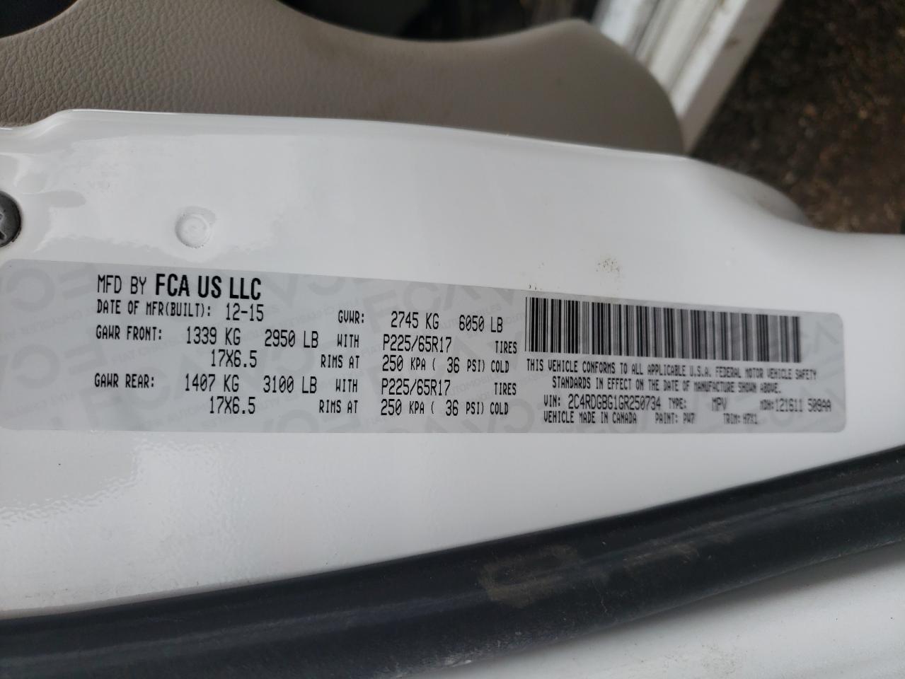 Zdjęcie 10 z aukcji – 2016 DODGE GRAND CARA z VIN 2C4RDGBG1GR250734