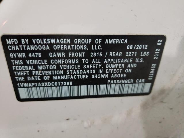 Photo 10 from auction – 2013 VOLKSWAGEN PASSAT S with VIN 1VWAP7A3XDC017388
