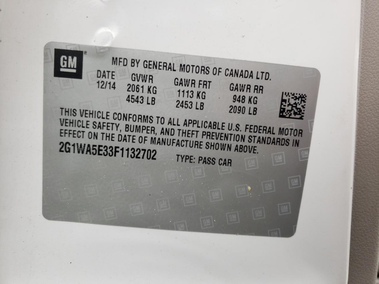 Photo 10 from auction – 2015 CHEVROLET IMPALA LIM with VIN 2G1WA5E33F1132702