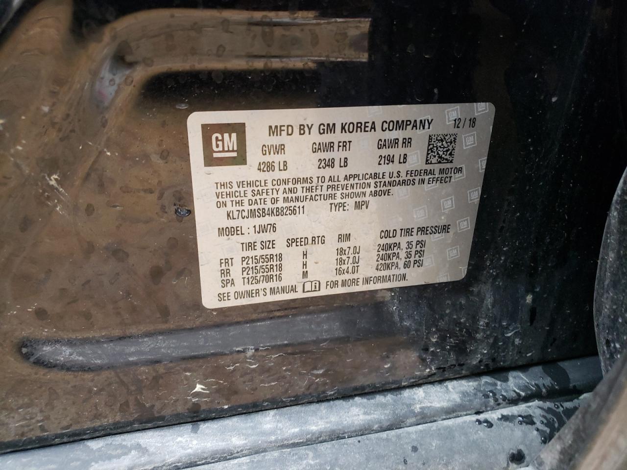 Photo 10 from auction – 2019 CHEVROLET TRAX PREMI with VIN KL7CJMSB4KB825611
