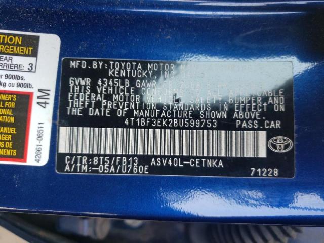 Photo 10 from auction – 2011 TOYOTA CAMRY BASE with VIN 4T1BF3EK2BU599753