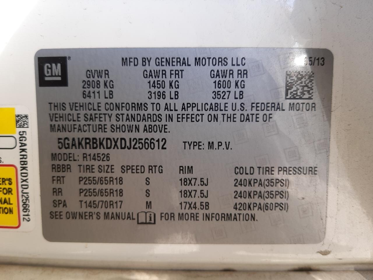 Photo 10 from auction – 2013 BUICK ENCLAVE with VIN 5GAKRBKDXDJ256612