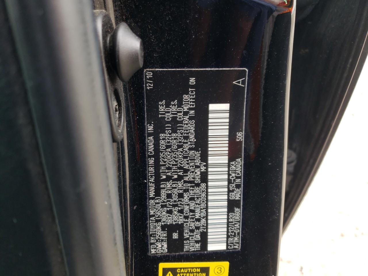 Photo 10 from auction – 2011 LEXUS RX 350 with VIN 2T2BK1BA1BC096398