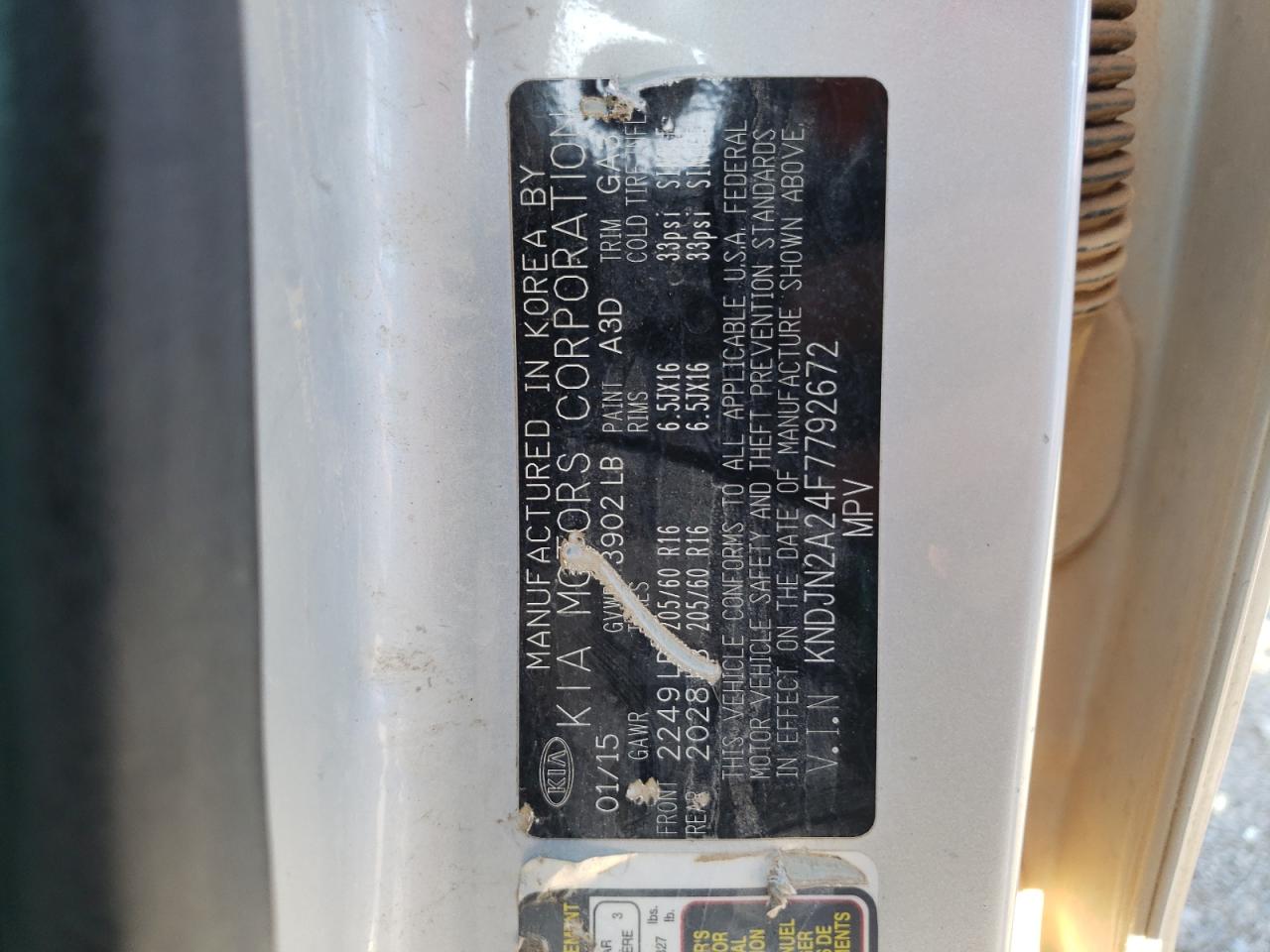 Photo 10 from auction – 2015 KIA SOUL with VIN KNDJN2A24F7792672