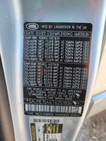 Photo 10 from auction – 2007 LAND ROVER RANGE ROVE with VIN SALME15467A251834