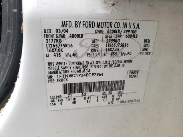 Photo 10 from auction – 2004 FORD F250 SUPER with VIN 1FTNW21P34EC97964