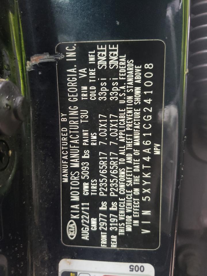 Photo 10 from auction – 2012 KIA SORENTO BA with VIN 5XYKT4A61CG241008