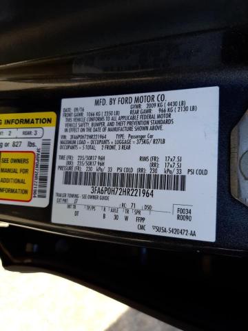 Photo 10 from auction – 2017 FORD FUSION SE with VIN 3FA6P0H72HR221964