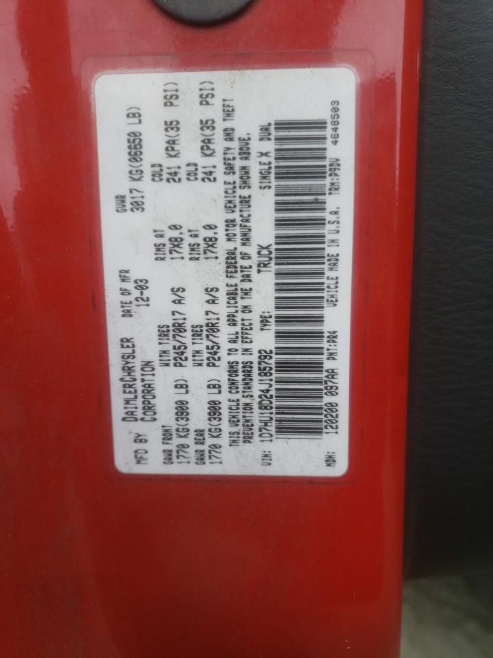 Photo 10 from auction – 2004 DODGE RAM 1500 S with VIN 1D7HU18D24J185792