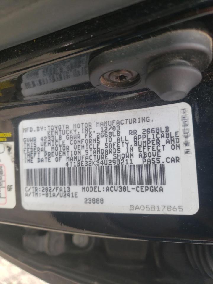 Photo 20 from auction – 2004 TOYOTA CAMRY LE with VIN 4T1BE32K34U298211