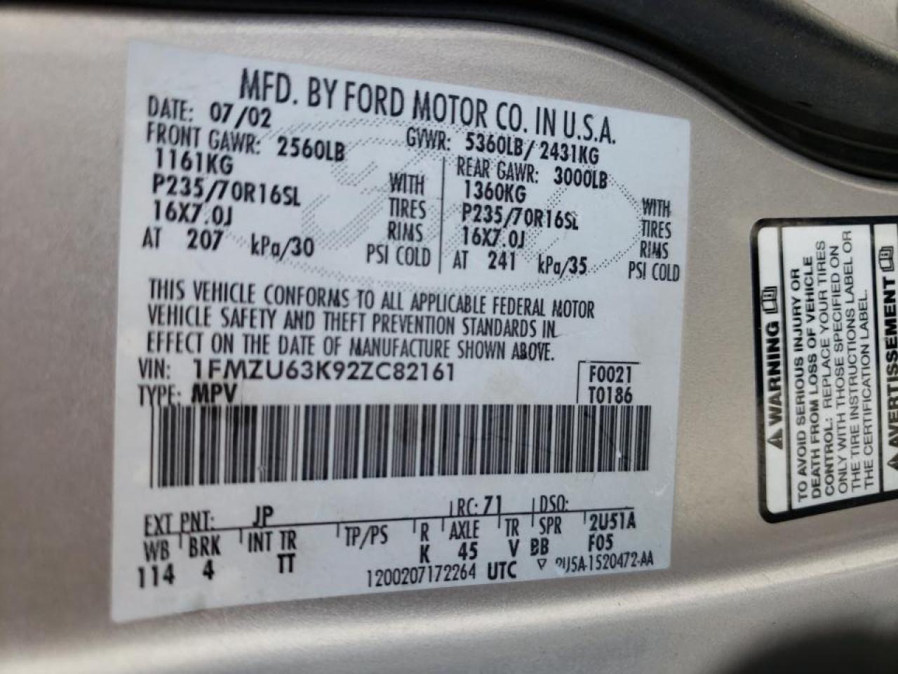 Photo 10 from auction – 2002 FORD EXPLORER X with VIN 1FMZU63K92ZC82161