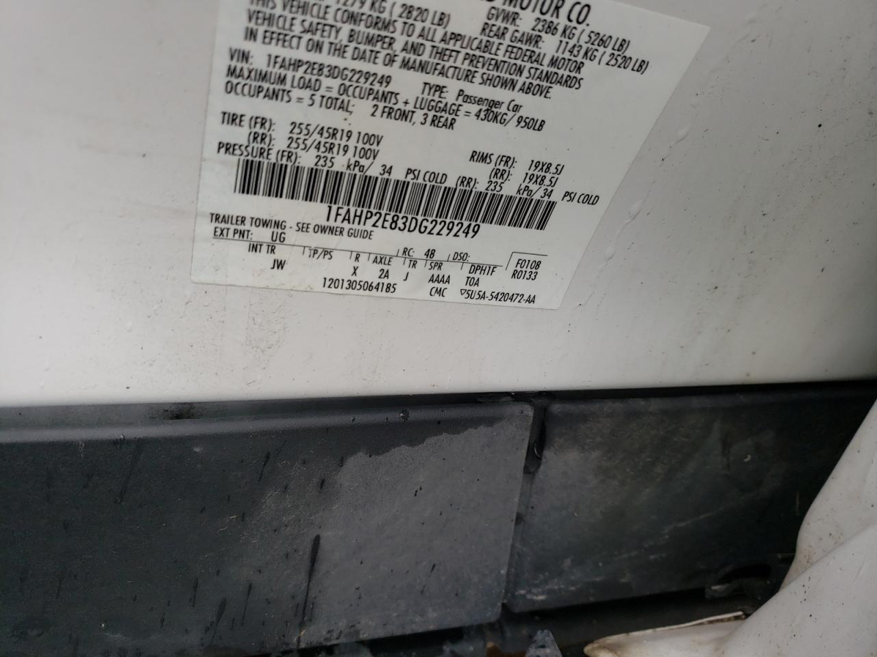 Photo 10 from auction – 2013 FORD TAURUS SEL with VIN 1FAHP2E83DG229249