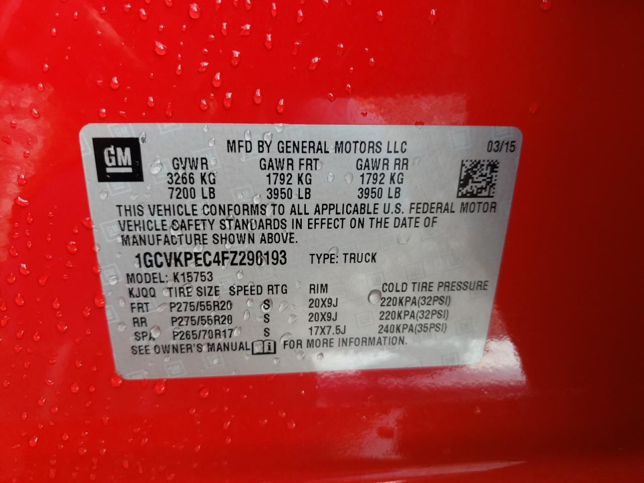 Zdjęcie 10 z aukcji – 2015 CHEVROLET SILVERADO z VIN 1GCVKPEC4FZ290193