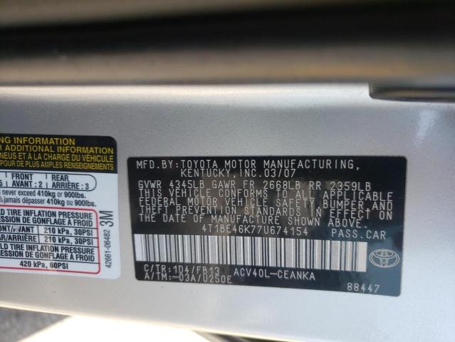 Photo 10 from auction – 2007 TOYOTA CAMRY CE with VIN 4T1BE46K77U674154