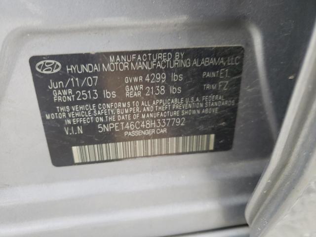 Photo 10 from auction – 2008 HYUNDAI SONATA GLS with VIN 5NPET46C48H337792