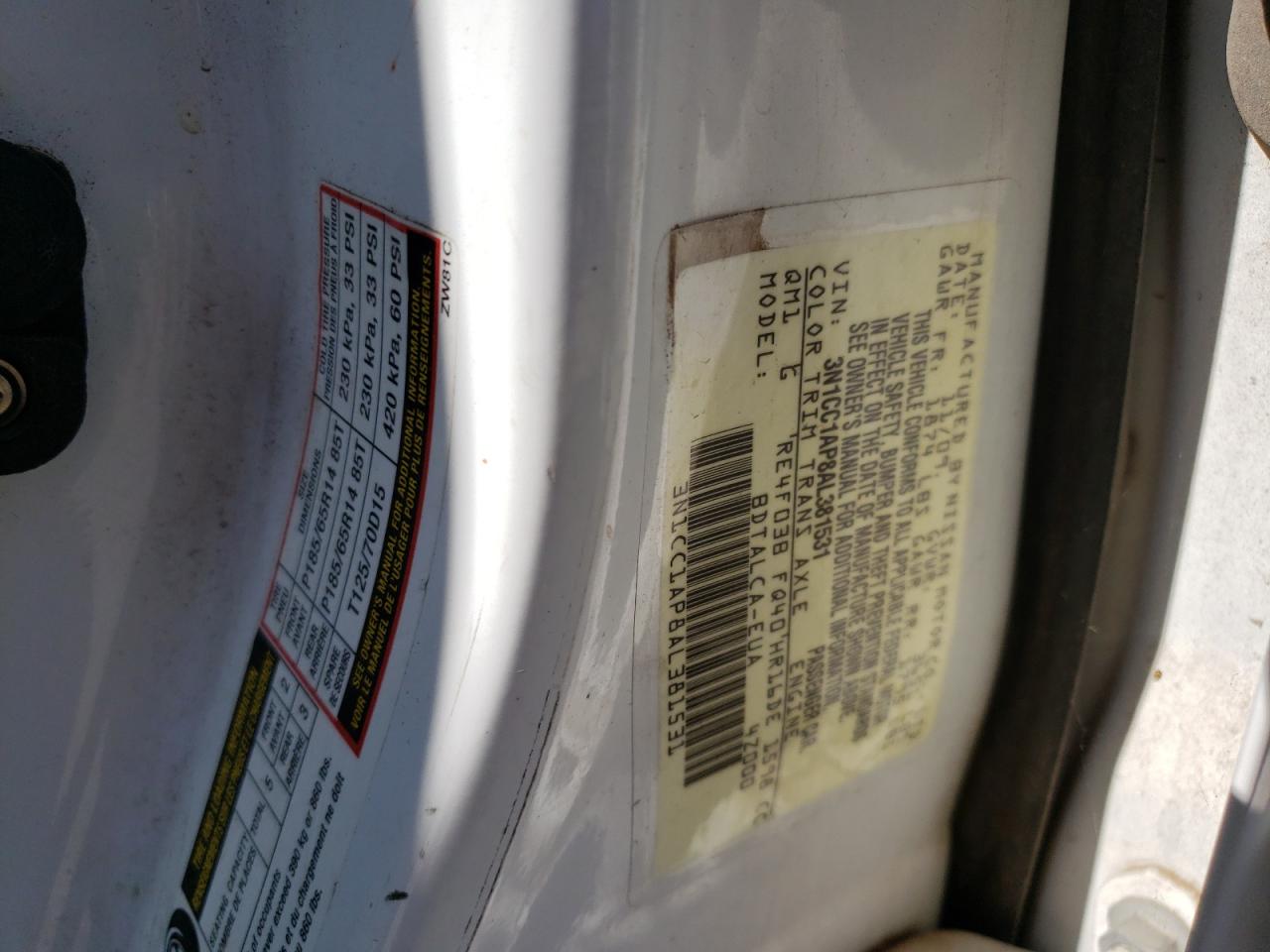 Photo 10 from auction – 2010 NISSAN VERSA S with VIN 3N1CC1AP8AL381531
