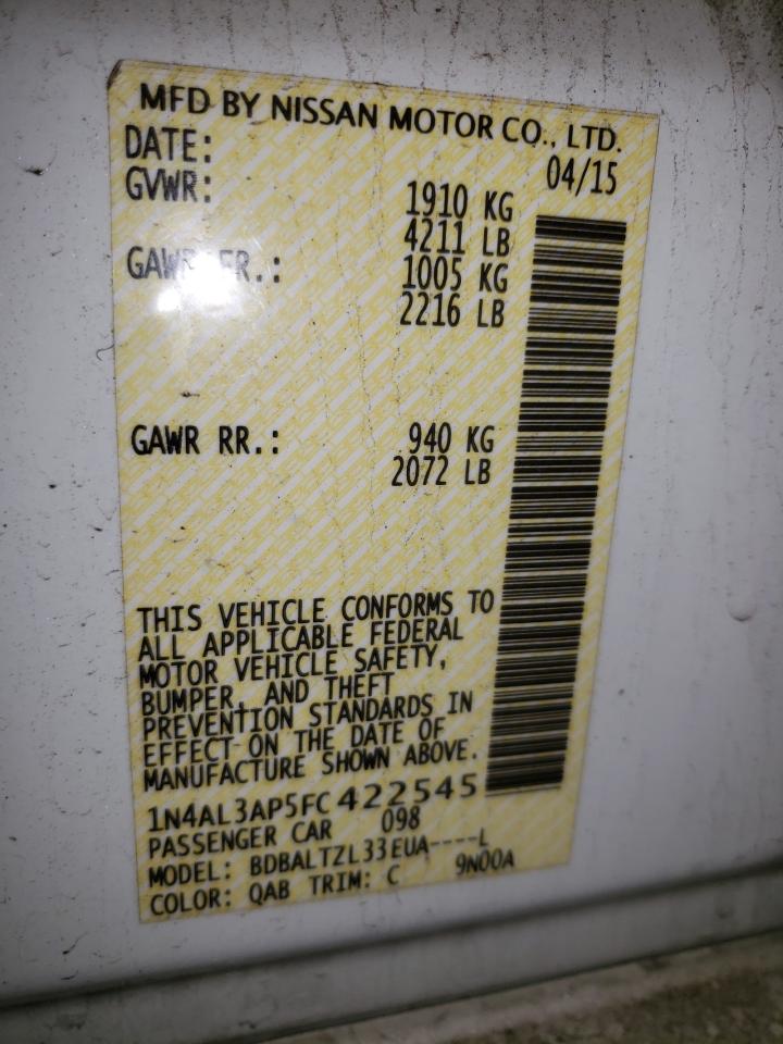 Photo 10 from auction – 2015 NISSAN ALTIMA 2.5 with VIN 1N4AL3AP5FC422545