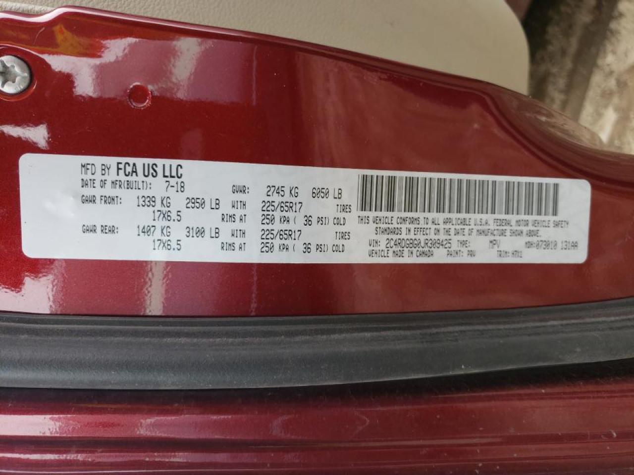 Photo 10 from auction – 2018 DODGE GRAND CARA with VIN 2C4RDGBG0JR309425