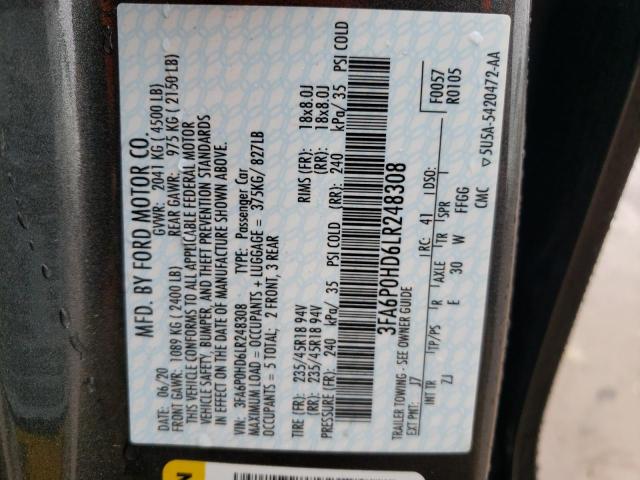 Photo 10 from auction – 2020 FORD FUSION SE with VIN 3FA6P0HD6LR248308