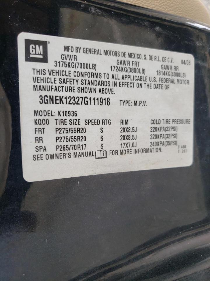 Photo 10 from auction – 2007 CHEVROLET AVALANCHE with VIN 3GNEK12327G111918