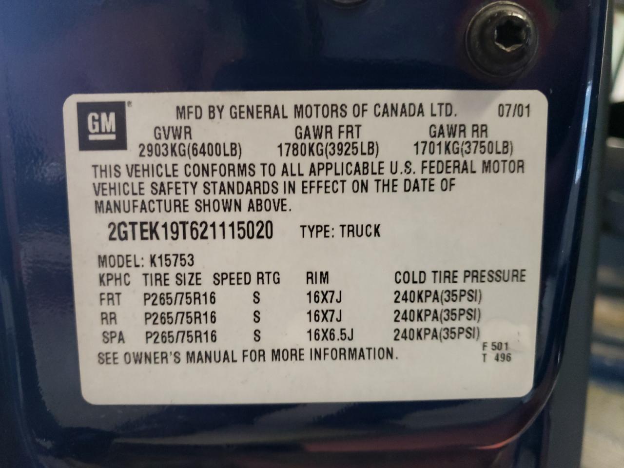 Photo 10 from auction – 2002 GMC NEW SIERRA with VIN 2GTEK19T621115020