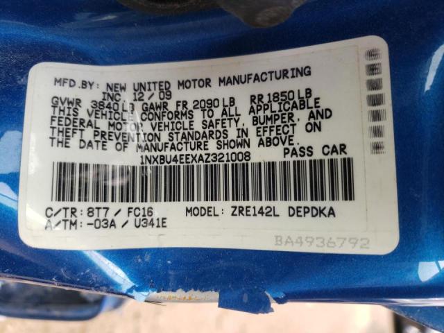 Photo 10 from auction – 2010 TOYOTA COROLLA BA with VIN 1NXBU4EEXAZ321008
