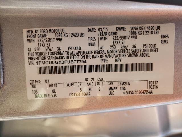 Photo 10 from auction – 2015 FORD ESCAPE SE with VIN 1FMCU0GX0FUB77794