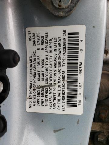 Photo 10 from auction – 2012 HONDA CIVIC LX with VIN 2HGFB2F52CH568268